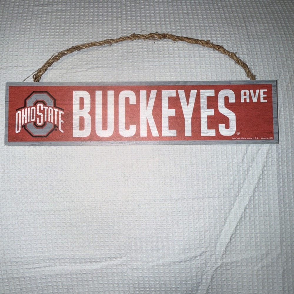 Ohio State Buckeyes Wooden Wall Hanger With Rope Design 17x4 In